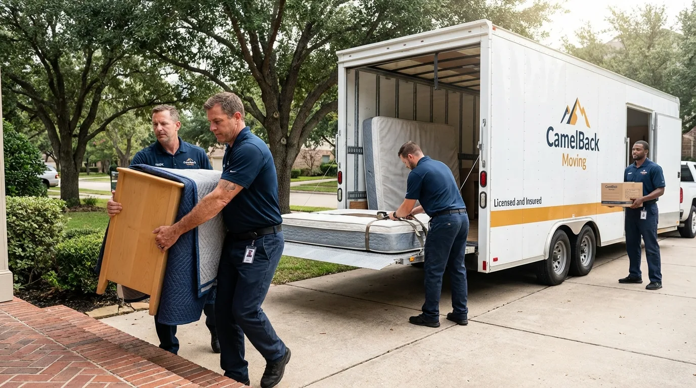 Crew loading residential truck for cross-state move from Viroqua, WI