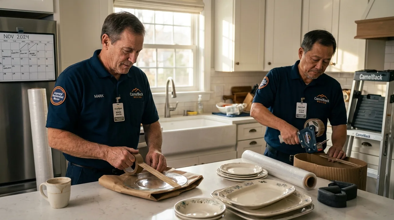 Professional crew packing kitchen dishware in Viroqua, WI